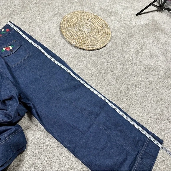 Smak Parlour Strawberry Blossom Embroidered Denim Wide Leg Pants High Rise 4X - Picture 15 of 16